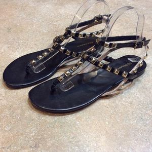 BCBGENERATION STUDDED T-STRAP SANDALS